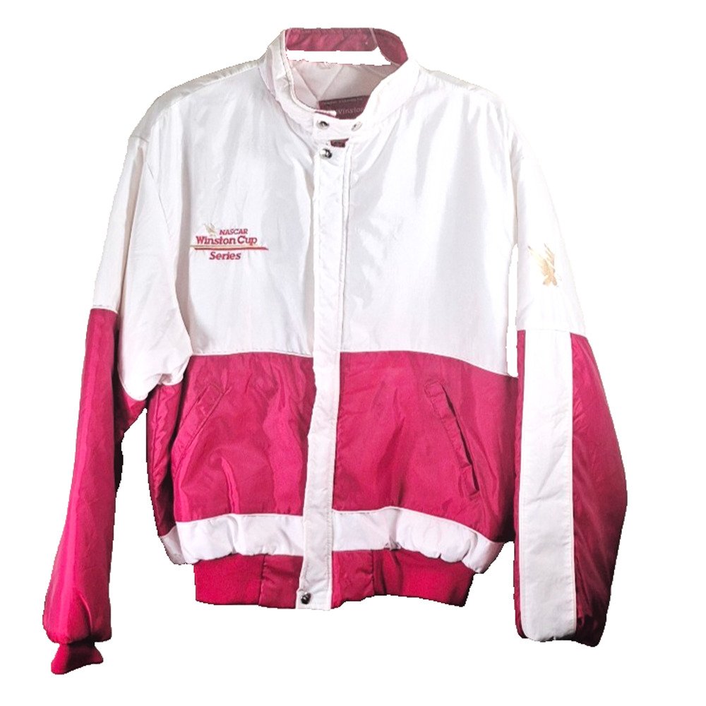 Vtg 90's NASCAR Winston Cup Bomber Jacket Swingster Red & White Men's Large USA